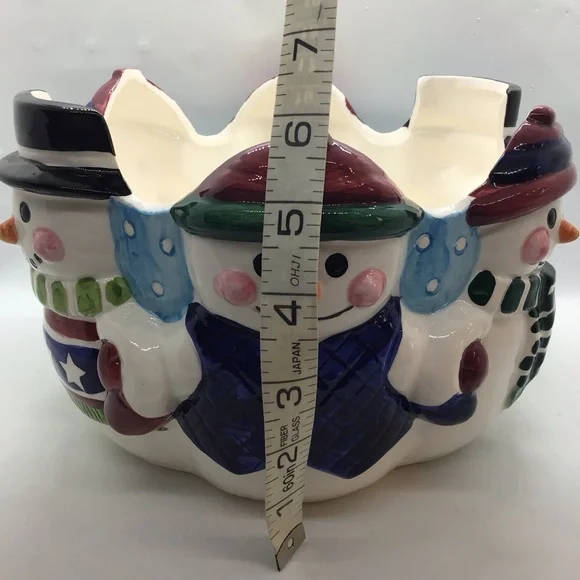 Houston Harvest Ceramic Winter Snowmen Large Bowl Christmas Holiday - Picture 7 of 13